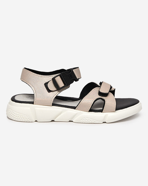 Блискучі дитячі босоніжки бежевого кольору Leepe - Взуття