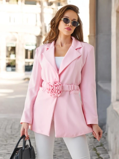 Royalfashion Damenblazer mit Gürtel und dekorativer Blume