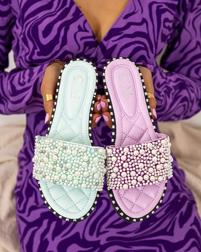 Damenhausschuhe mit Perlen in Lila Loppo - Schuhe