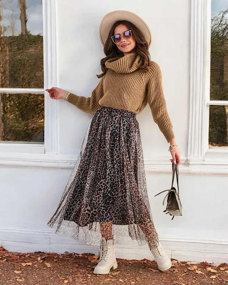 Royalfashion Gemusterter Midi-Rock für Damen mit Tüll