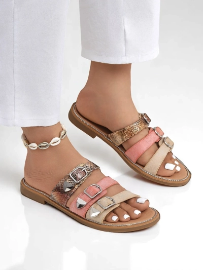 Royalfashion Damen Pantoletten Flache Sandalen Snake Chic