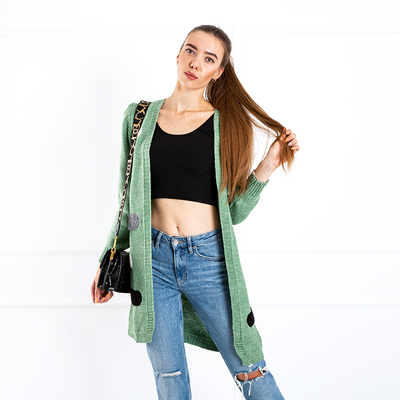 Grüne Damen Strickjacke mit farbigen Streifen - Kleidung