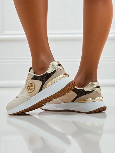 Damen-Sneakers Beige Calista Verona mit flachem Absatz - Öko-Leder 4 cm