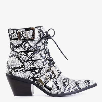 Weiße und schwarze Cowboystiefel für Frauen mit Ciarran-Schnallen - Schuhe