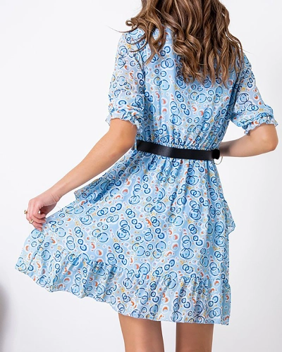 Blaues Damen Minikleid mit Mustern - Kleidung