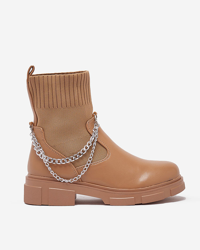 Hellbraune Damenstiefel mit Schaft a'la sock Foldaf- Footwear