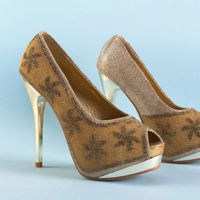 OUTLET Damen-High Heels aus Goldbrokat mit Zirkonia Yilla - Footwear