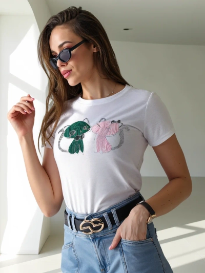Royalfashion Damen Baumwoll-T-Shirt mit Kätzchen