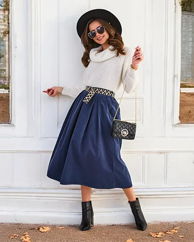 Royalfashion Damen-Kord-Midi-Rock