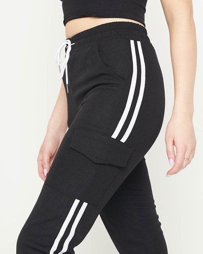 Чорні жіночі штани карго в смужку - Одяг