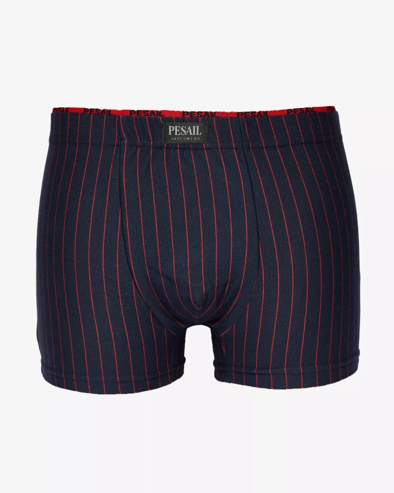 Royalfashion Marineblaue Herren-Boxershorts mit roten Streifen