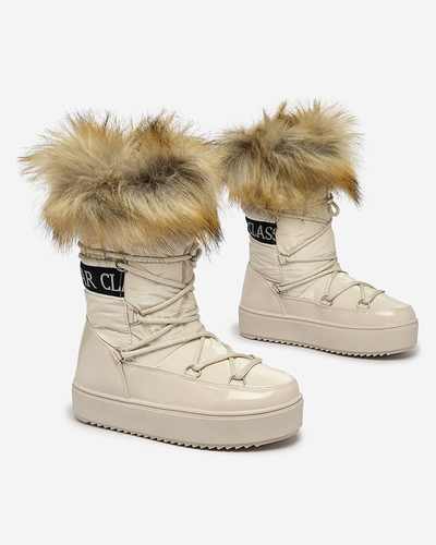 Royalfashion Kinder Schlupfschuhe a'la Schneestiefel mit Fell in beige Asika