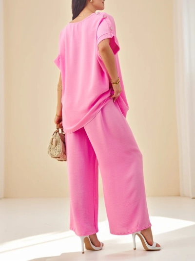 Royalfashion Жіночий бавовняний комплект з короткими рукавами та широкими штанами