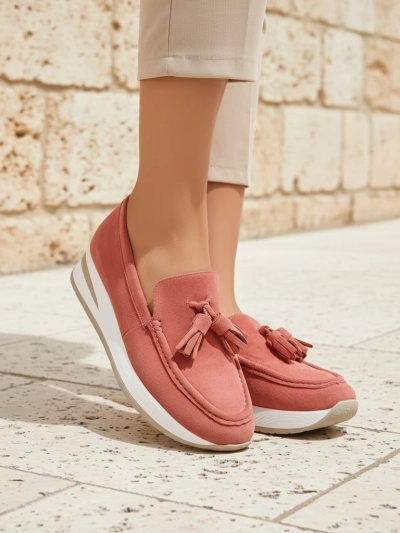 Damen Mokassins Ariadne rosa mit Keilabsatz Eco-Leder Casual
