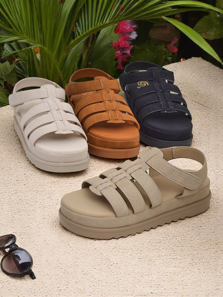 Damen Sandalen Heraclea Royalfashion auf Plateau schwarz aus Öko-Leder