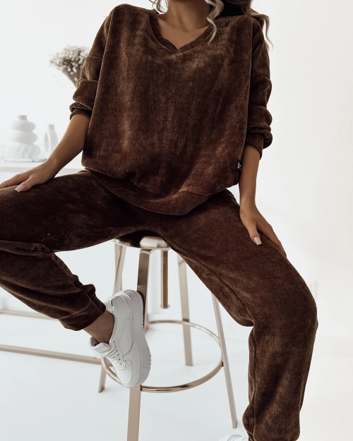 Комплект жіночих ребристих світшотів Royalfashion Brown