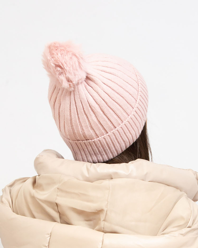 Graue, isolierte, glänzende Damenmütze mit Bommel - Accessoires