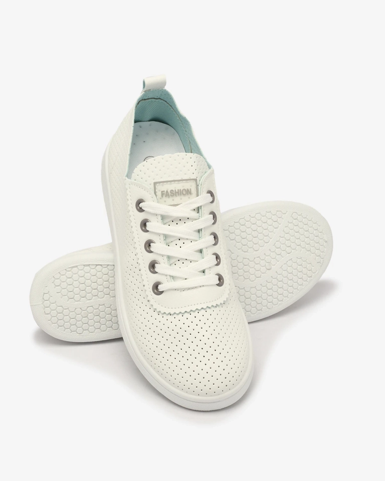 Royalfashion Weiße durchbrochene Damen-Tennisschuhe mit grauen Einsätzen Kerigina