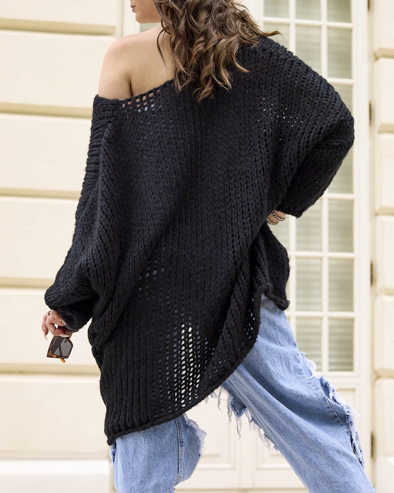 Royalfashion Schwarzer Oversize-Pullover für Damen