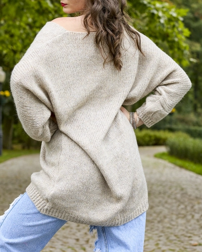Royalfashion Graubeige Damen Langer Oversize-Pullover