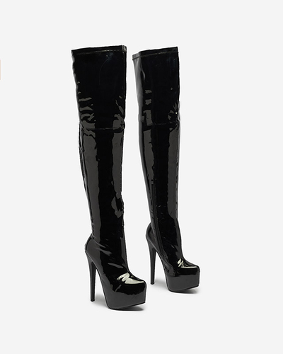 Lackierte Damenstiefel in Schwarz Leccie- Footwear