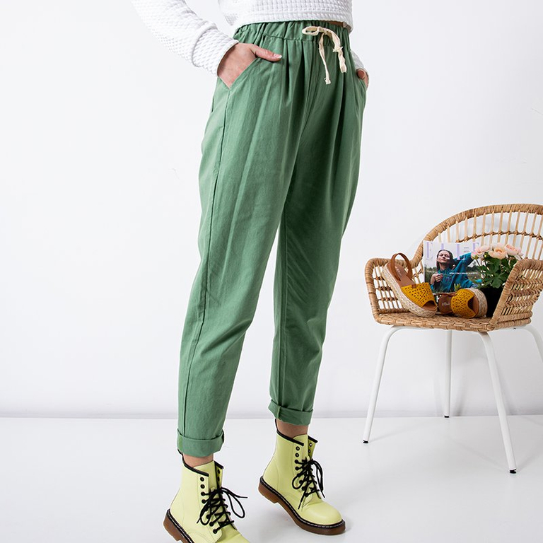 Grüne Baumwollhose für Damen PLUS GRÖSSE - Kleidung