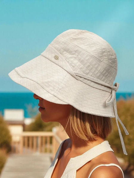 Cremefarbener Damen-Hut Aurelia - Sommer-Bucket-Hat aus Polyester