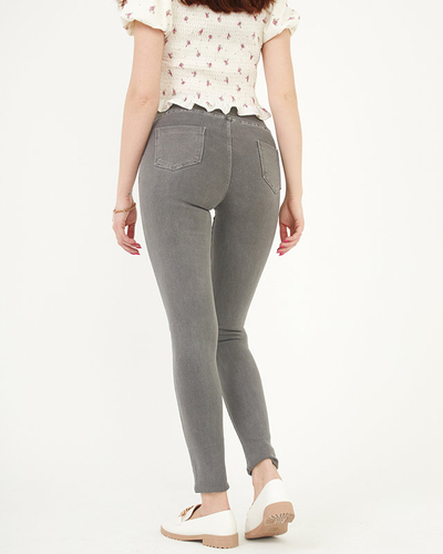 Dunkelgraue Damen-Treggings mit dekorativen Knöpfen - Bekleidung