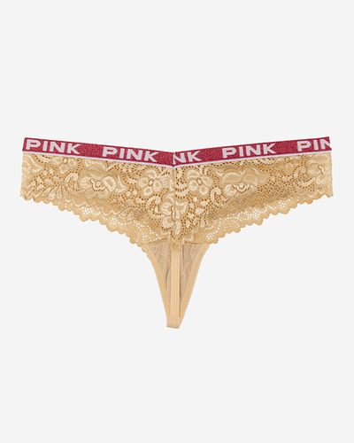 Tanga-Höschen aus beigefarbener Spitze für Damen - Unterwäsche