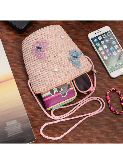 Royalfashion Kleine Strohtasche für Kinder Schmetterling Stroh