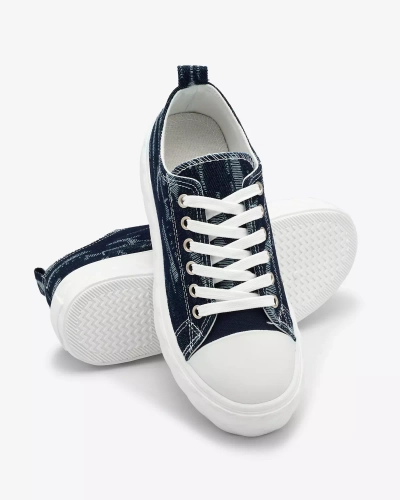 Royalfashion Marineblaue Damen Denim Sneakers mit geriebenem Nerolera