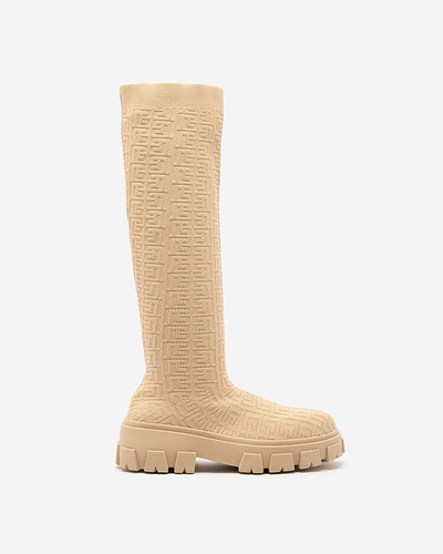 Royalfashion Beige gemusterte Damenstiefel Helipea
