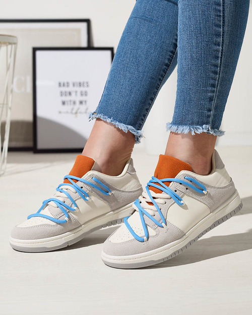 Біло-сірі жіночі спортивні кросівки з синіми шнурками Olierinc - Взуття