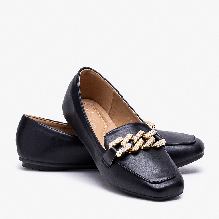 Schwarze Damen-Slipper mit Perlenverzierung Krelizo - Schuhe