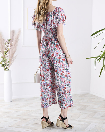 Біло-рожевий довгий жіночий комбінезон з квітковим візерунком - Одяг