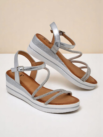 Royalfashion Damensandalen auf Keilabsatz mit Strasssteinen Ballosa