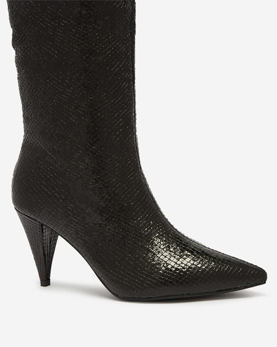 Schwarze Damen-Stiefel mit hohem Absatz und Prägung Elivea- Footwear