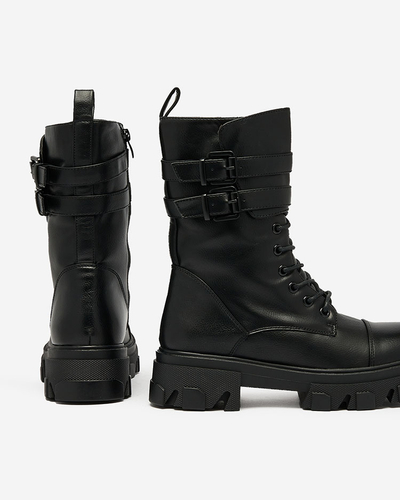 Royalfashion Eco Leder Damen Baggerstiefel in schwarz Faserti