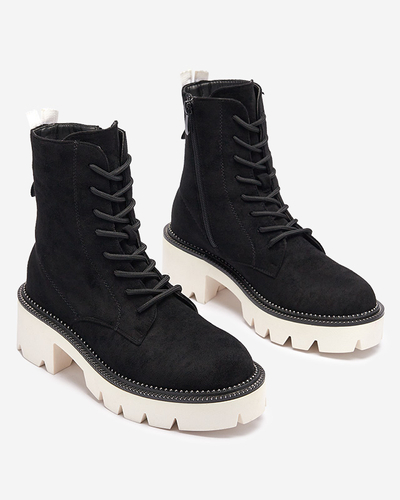Schwarze Damenstiefel auf niedrigem Pfosten Savet - Footwear