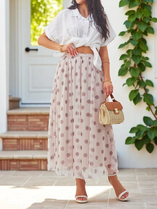 Royalfashion Жіноча спідниця середньої довжини з віскози з тюлевими горошками