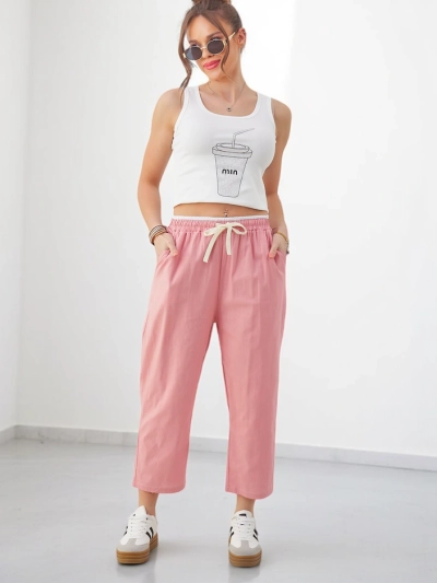 Royalfashion Damen Baumwollweite Hose mit Bindebändchen