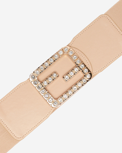 Breiter, elastischer Damengürtel in Beige mit Zirkonia - Accessoires