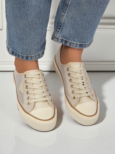 Aurelia Beige - Damen Stoff-Sneakers mit flacher 3 cm Sohle