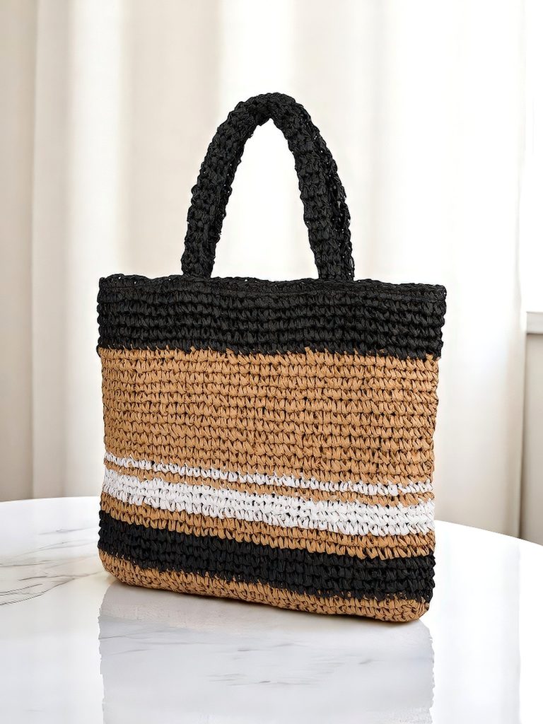 Royalfashion Große Strohtasche für Damen Paris Streifen