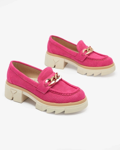Royalfashion Öko-Wildleder Mokassins mit Goldverzierung in fuchsia Zaffix