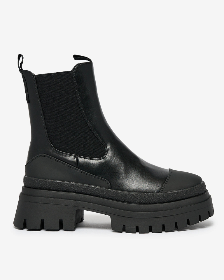 Royalfashion Damenstiefel mit flachem Absatz in Schwarz Neyda