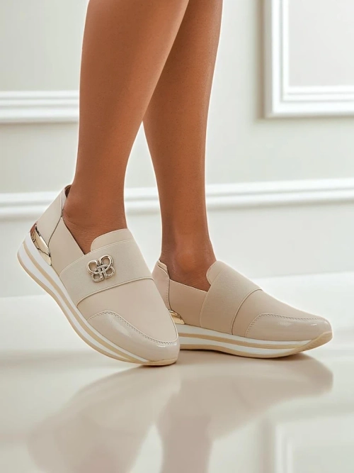 Жіночі мокасини Aurora Classico Beige екологічна шкіра плоскі підбори