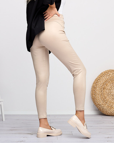 Damen-Leggings aus beigefarbenem Satin - Kleidung
