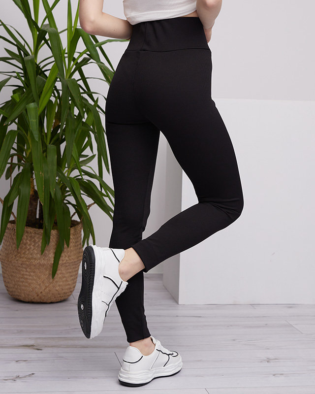 Schwarze Ripp-Leggings für Damen mit Aufschriften - Bekleidung