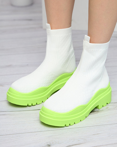 Weiß-grüne Damenstiefel mit flachem Absatz Seritis - Footwear